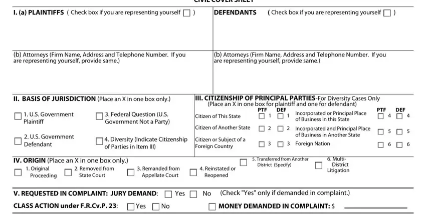 Section I party and attorney fields on California Form CV-71