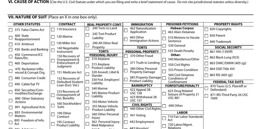 Section II jurisdiction checkboxes on California Form CV-71