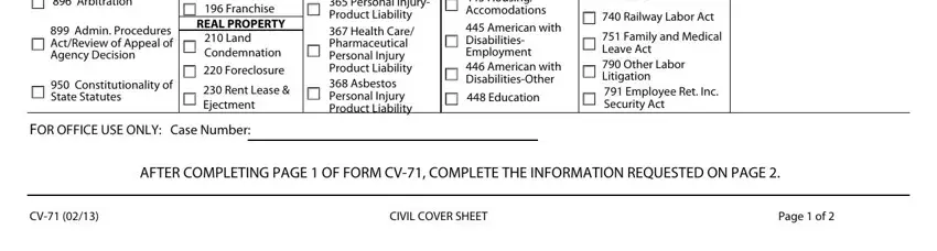 Section VII nature of suit codes on California Form CV-71