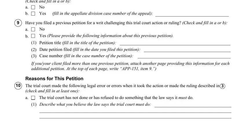 Have you filed a previous petition, Case number fill in the case, and Yes inside form writ limited form