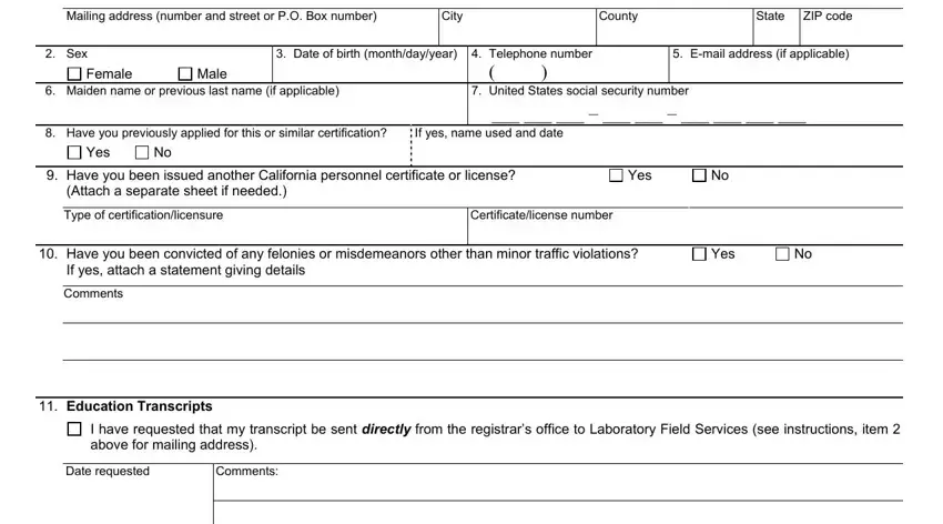 Stage # 2 of filling out California Form Lab 182
