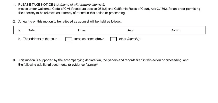 California Motion Form MC-051 hearing date and notice of motion section (step 2)