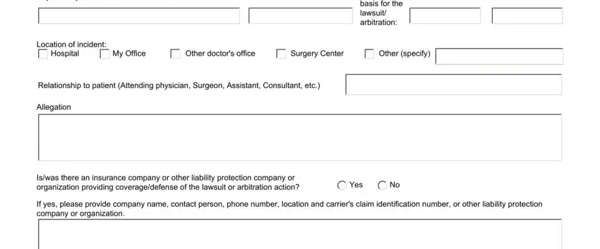 California Participating Practitioner form - allegation and insurance fields