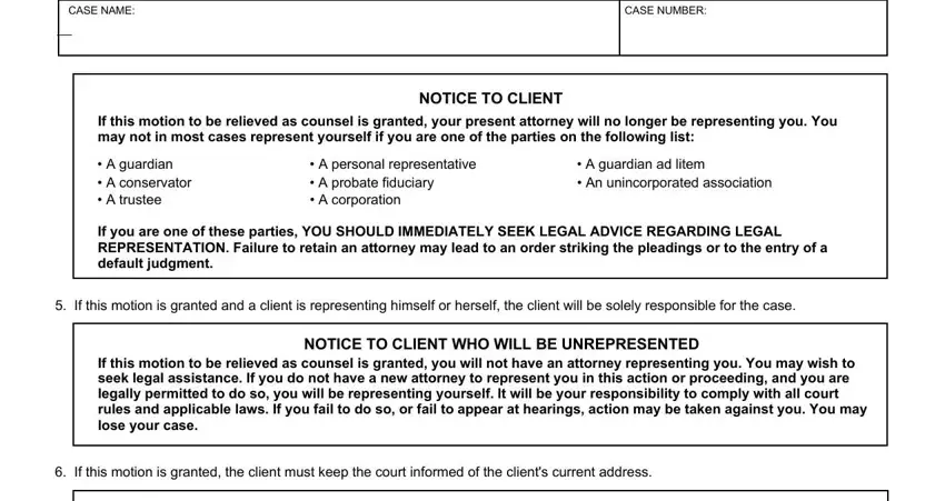 California Motion Form MC-051 notice to client and case name fields (step 4)