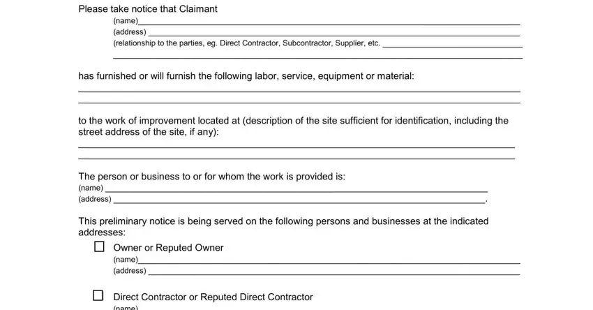 Stage # 1 of filling in california notice private