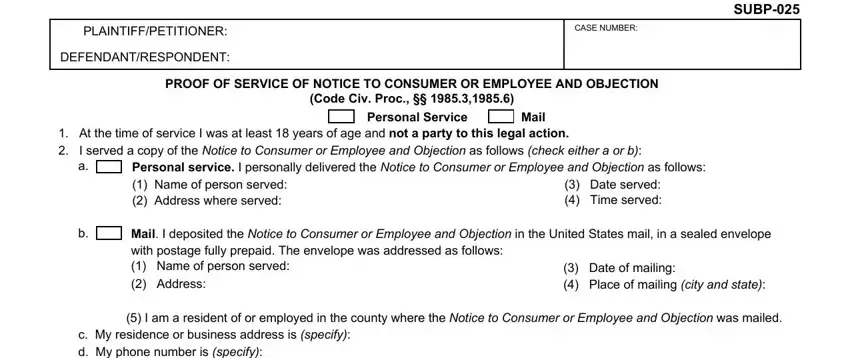Step no. 3 in filling out ca objection form online
