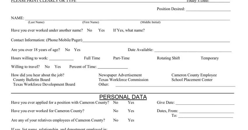 Filling in personal information