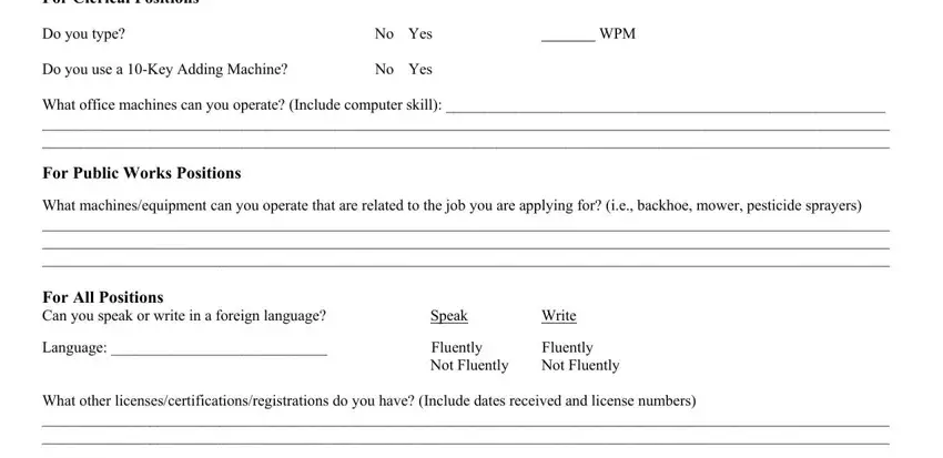 Filling in the clerical skills section