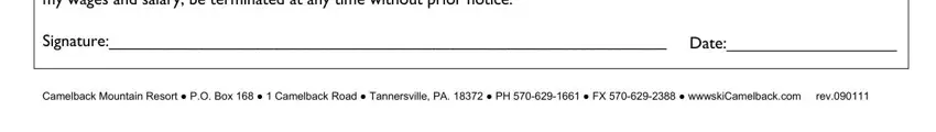 Declaration and signature section of the Camelback Employment Application form