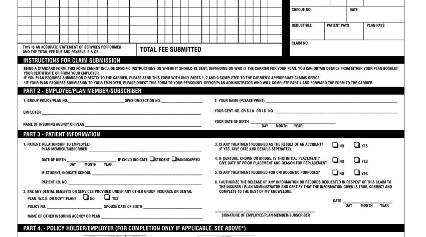 INSTRUCTIONS FOR CLAIM SUBMISSION, PLAN PAYS, and PATIENT PAYS in fillable dental claim form