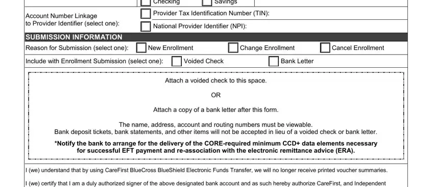 Stage # 2 for filling out carefirst deposit eft ach