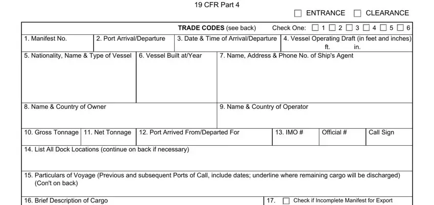Part 1 of filling in CBP Form 1300 instructions