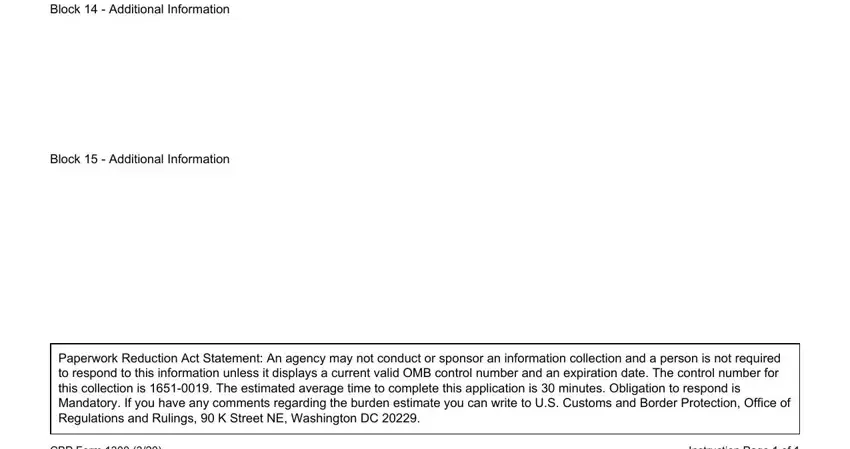 CBP Form 1300 Additional Information and Paperwork Reduction Act Statement instructions
