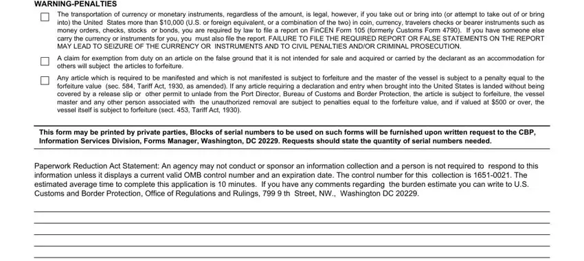 A claim for exemption from duty on, The transportation of currency or, and Any article which is required to in crew member declaration cbp 5129