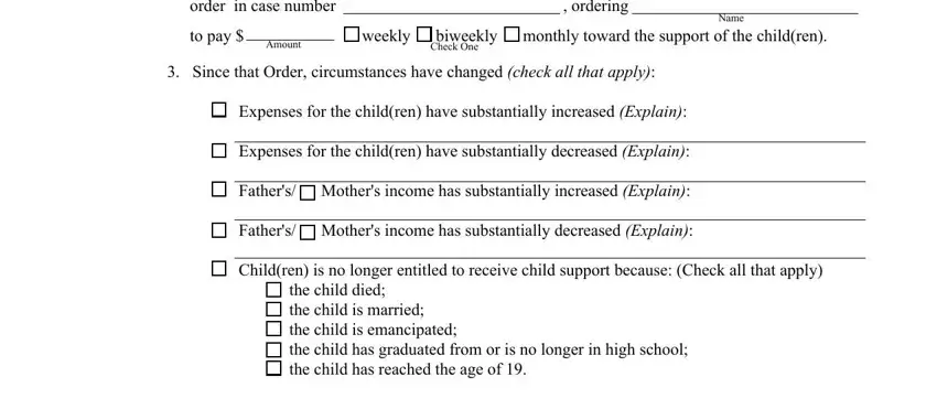Completing the child support payment details and changes section - step 2