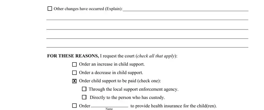 Selecting the type of child support modification requested - step 3