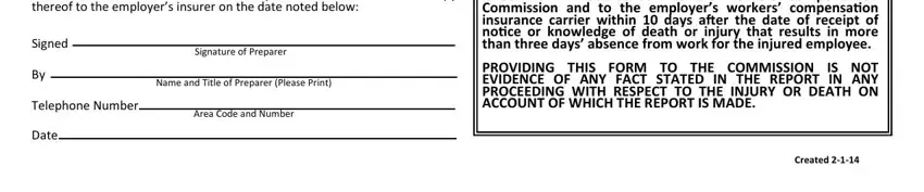 Area Code and Number, Signed By Telephone, and Signature of Preparer of workers comp form 2