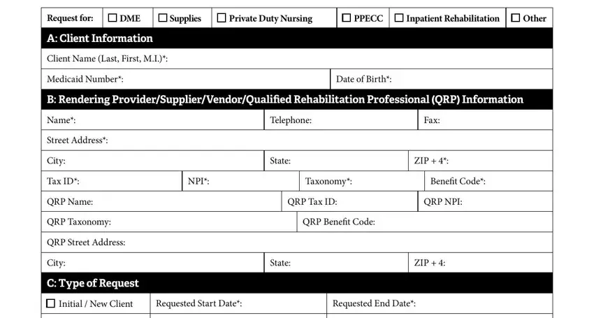 CCP Prior Authorization Form section 2 - rendering provider details