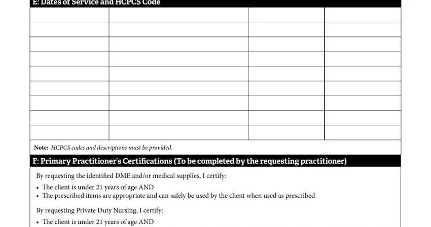 CCP Prior Authorization Form section 5 - practitioner certifications and signature