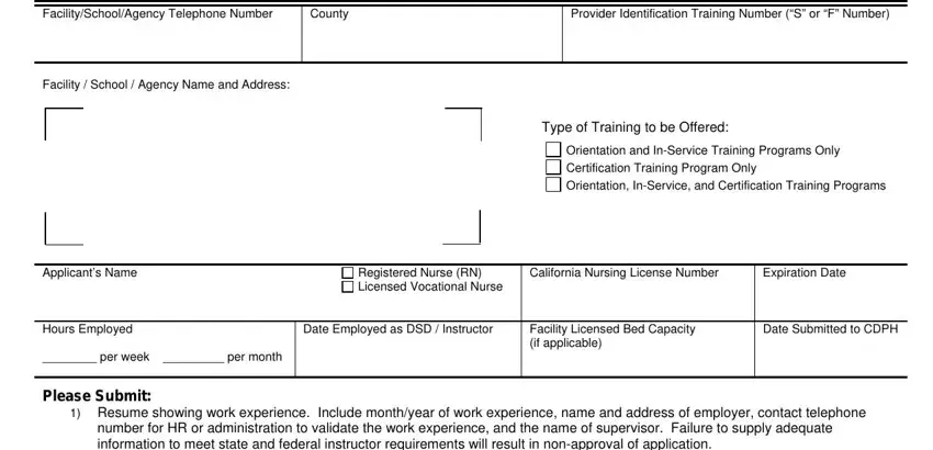 Completing section 1 fields of the DSD Instructor Application form