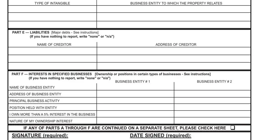 CE Form 1 Part F - Liabilities and Interests in Specified Businesses