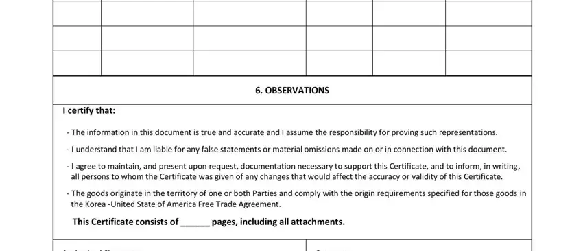 KORUS FTA certificate page 2 showing the certification statement and signature block