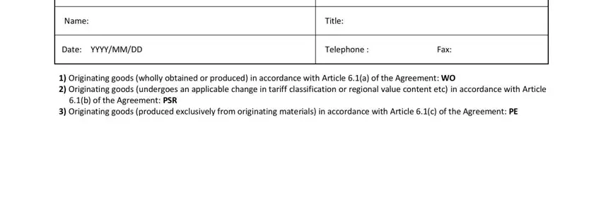 KORUS FTA form page 2, blanket period dates and origin criteria codes