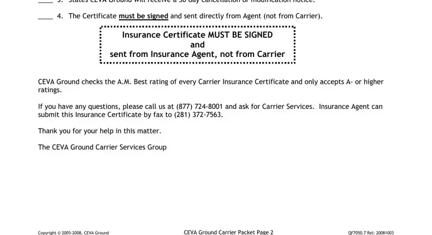Insurance certificate requirements for the ceva carrier packet