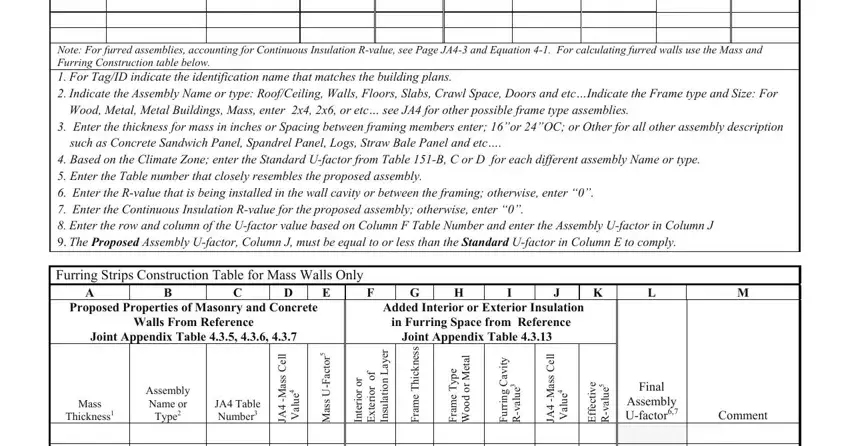 Note For furred assemblies, Walls From Reference, and Joint Appendix Table in cf1r prescriptive form