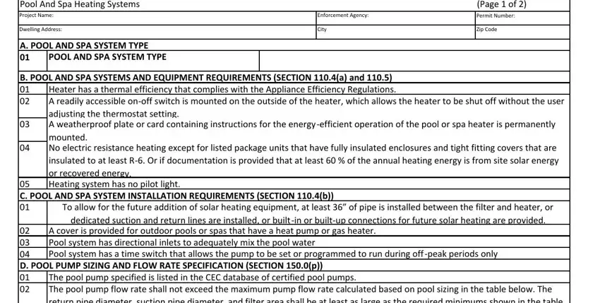 Step 1 of filling out the CF2R-PLB-03-E pool heating certificate