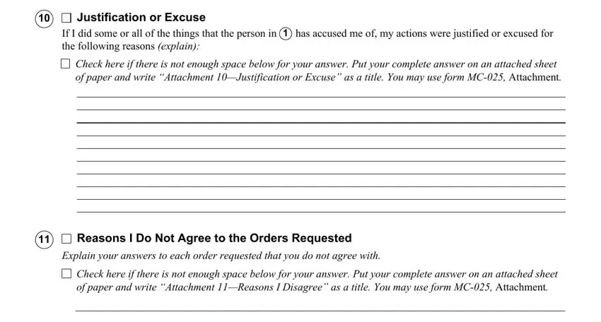 Filling out section 5 of request for civil harassment