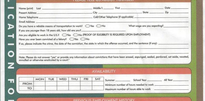Opening the Chick-fil-A application form in the online PDF editor