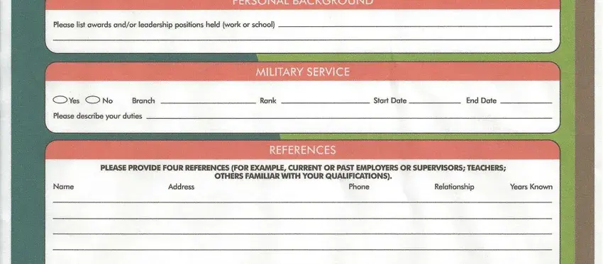 Filling out the employment history section on the Chick-fil-A job application