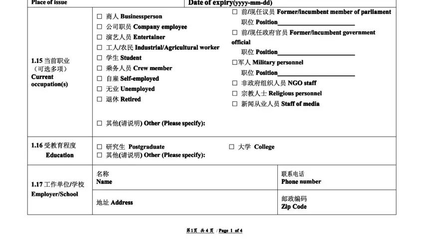 China Application Form — contact and travel details section