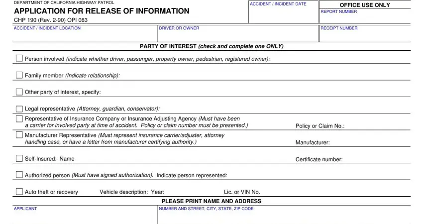 Stage number 1 in submitting form chp 190