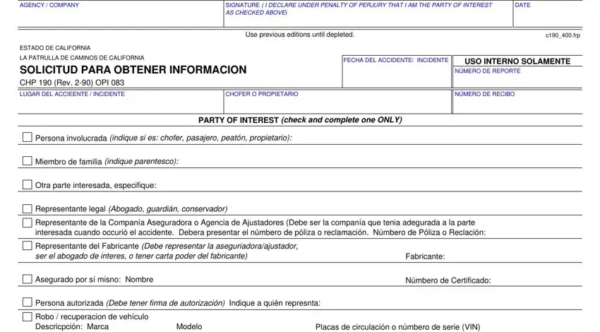 Writing section 2 of form chp 190
