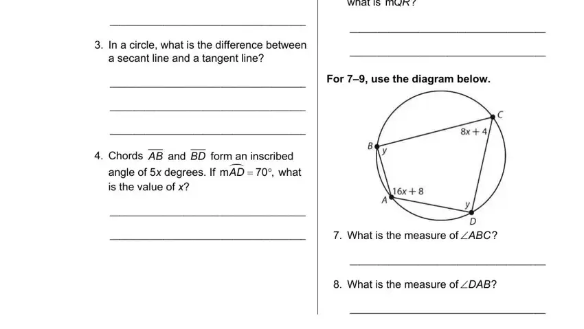 Circles module quiz form page 2 – fields for inscribed angles and chord values