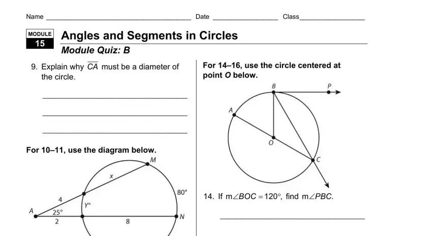 Circles module quiz form page 3 – fields for module name and circle center problems