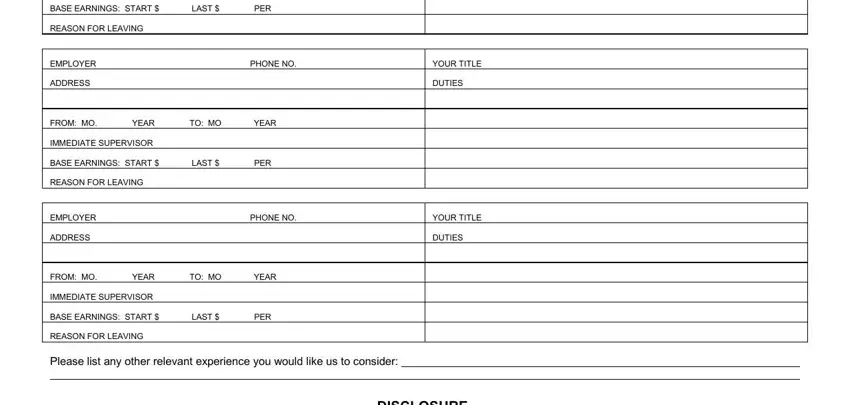 Cinemark employment application form - employment history and signature section