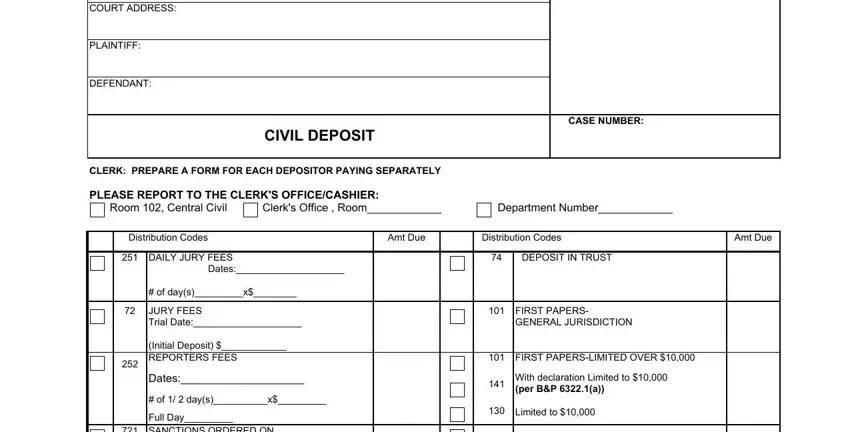 Part 1 of filling out the civil deposit form CIV 083