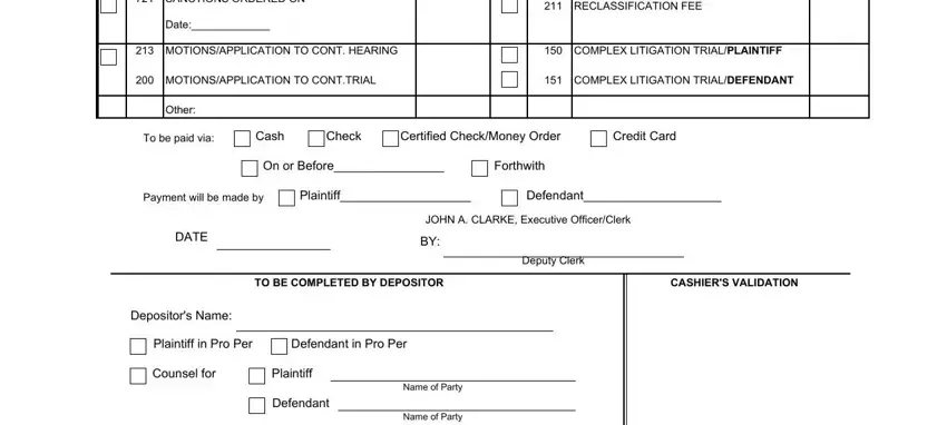 Filling in section 2 of the civil deposit form