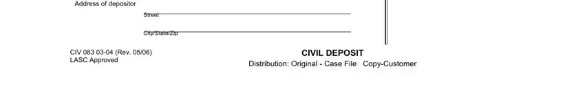 Address fields in the civil deposit form CIV 083