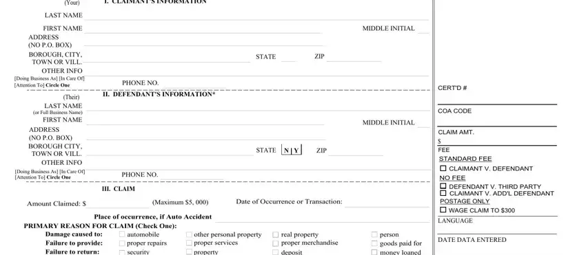 Filling in section 1 in brooklyn small claims court
