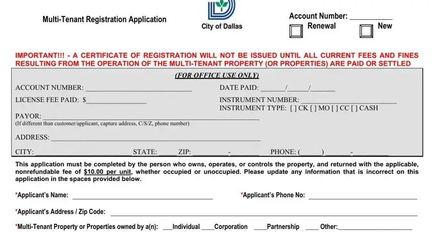 Completing section 1 of the CK Registration Form for multi-tenant properties