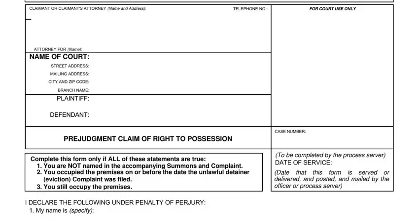 Claim of Right to Possession form writing process described (stage 1)