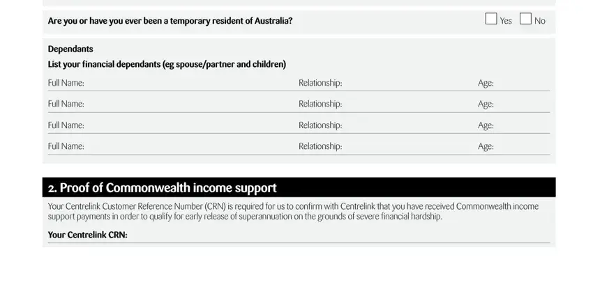 Completing the dependants section of the Statewide Super hardship claim form