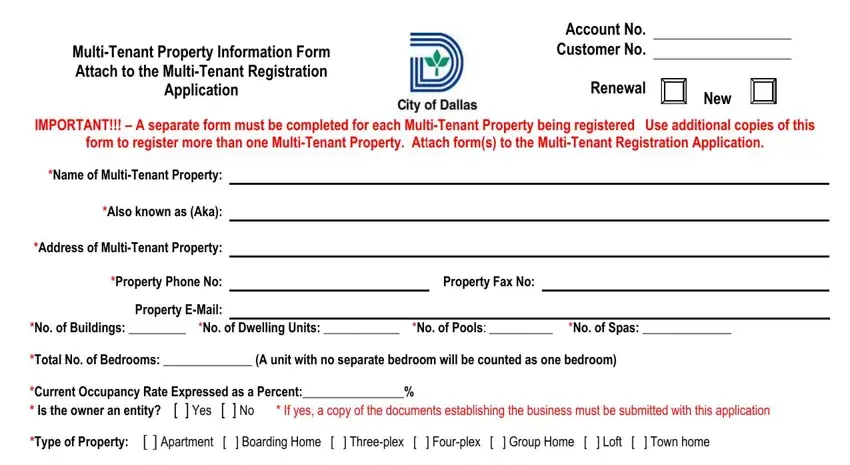 Multi-Tenant Property Information section of the CK Registration Form
