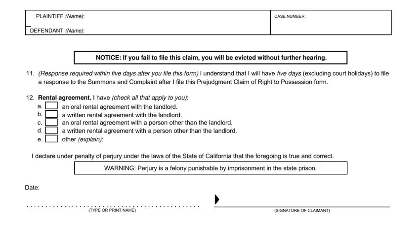 Step 3 in filling out Claim of Right to Possession form