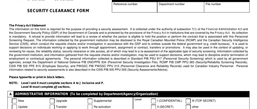 Writing segment 1 in 330 60e security clearance form