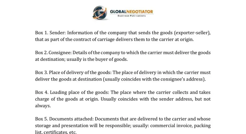 Stage 3 in filling out the CMR consignment note